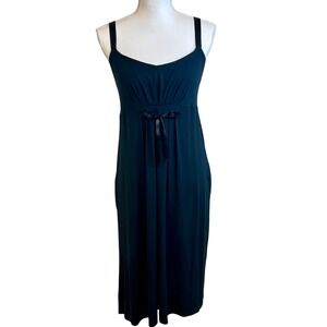 BONES & ROSES Black Midi Slip Dress Sz L Ribbon Bow Witchy Goth Whimsygoth‎